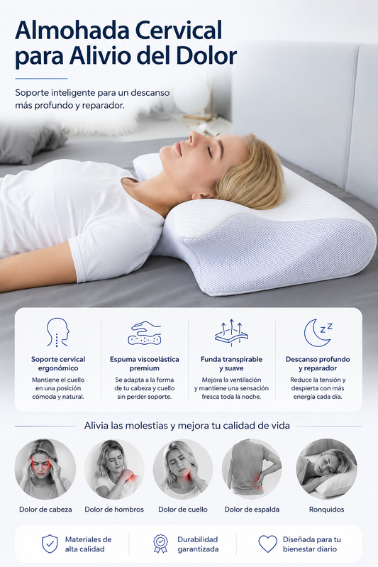 Almohada Cervical Ortopédica Viscoelástica 2 en 1 | Alivio y Soporte Ergonómico